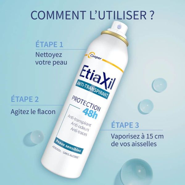 Etiaxil Anti-transpirant Protection 48h Peaux Sensibles Aérosol - Lot de 2 x 150ml