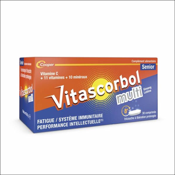 Vitascorbol Multi Sénior - 30 comprimés - Vitalité, mémoire et immunité au quotidien