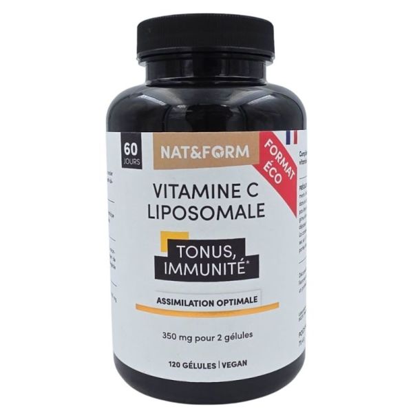 Nat&Form Vitamine C liposomale format éco 120 gélules - Soutien du système immunitaire et réduction de la fatigue