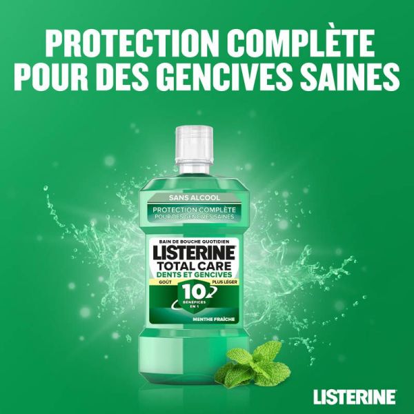 Listerine Total Care Dents & Gencives Goût Plus Léger - 500ml - Menthe Fraîche - Sans alcool - Protection complète