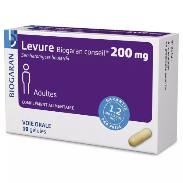 Biogaran Levure 200mg Adulte - 10 gélules - Aide à rééquilibrer la flore intestinale en cas de diarrhée