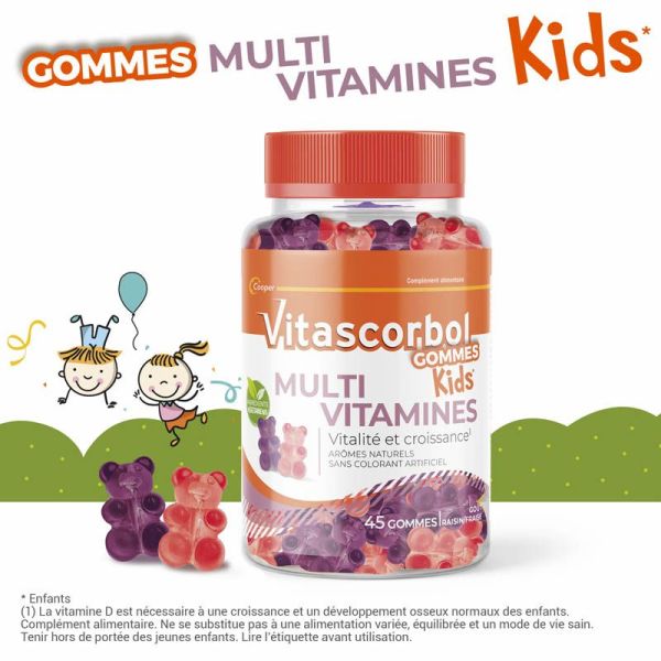 Vitascorbol Kids Multivitamines - Soutien la Croissance et la Vitalité des Enfants - 45 Gummies