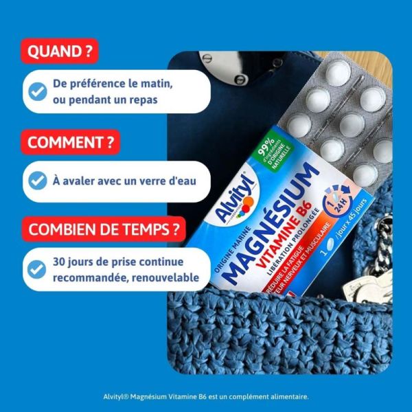 Alvityl Magnésium Vitamine B6 - 45 Comprimés - Fatigue réduite et équilibre nerveux