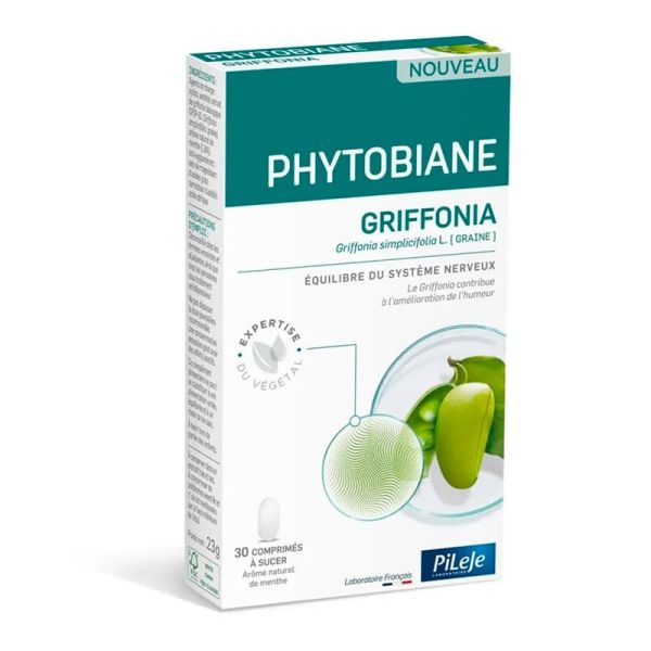 Pileje Phytobiane Griffonia - Arôme Menthe - Soutien le Système Nerveux - 30 comprimés à sucer