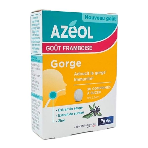 Pileje Azéol Gorge 30 comprimés à sucer goût framboise - Adoucit la gorge