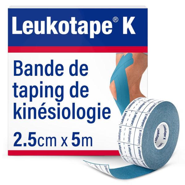 Leukotape K Bande Adhésive Élastique 2,5cm x 5m Bleu – Soutien et drainage