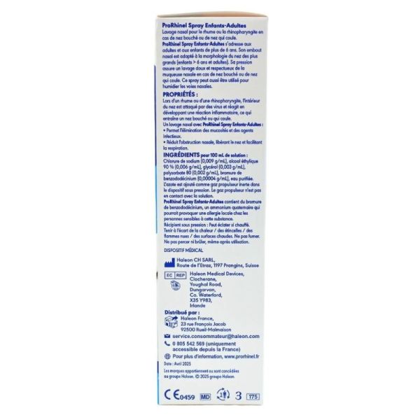 ProRhinel Spray Nez qui Coule Adultes & Enfants Lot de 2 x 100 ml - Lavage nasal fluidifiant