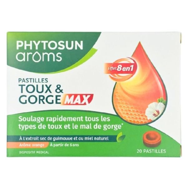 Phytosun Arôms Pastilles Toux & Gorge Max 20 pastilles - Apaisement gorge et toux