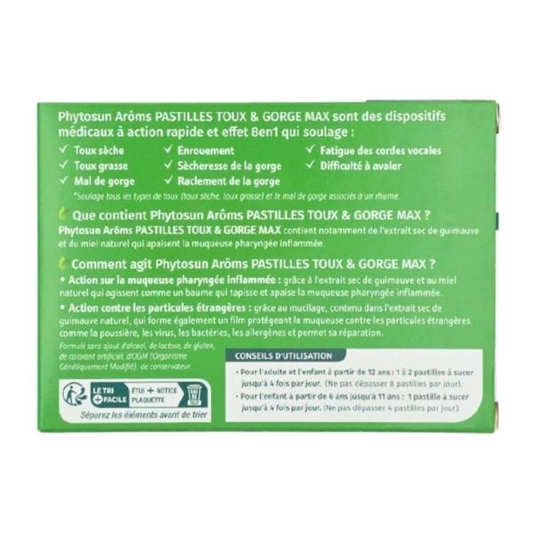 Phytosun Arôms Pastilles Toux & Gorge Max 20 pastilles - Apaisement gorge et toux