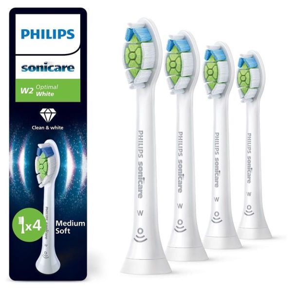 Philips Sonicare W2 Optimal White Têtes de Brosses Blanches HX6064/10 - 4 Têtes