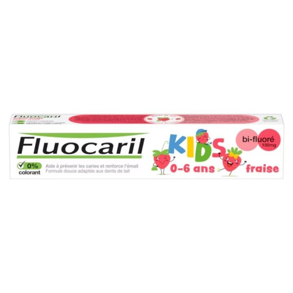 Fluocaril Dentifrice Kids 0-6 ans Gel fraise Bi-Fluoré 100mg 75ml - Renforcement de l'émail et protection contre les caries