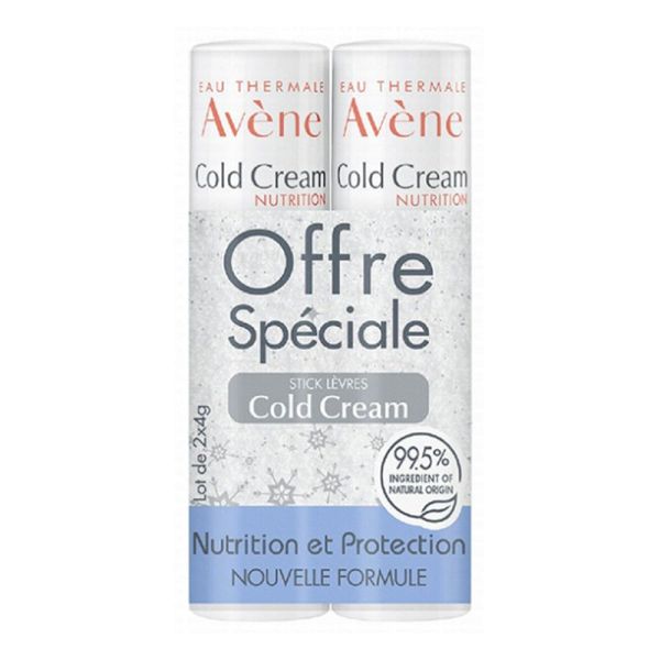 Avène Cold Cream Stick Lèvres Nourrissant - Lot de 2 x 4 g - Protège et répare les lèvres gercées