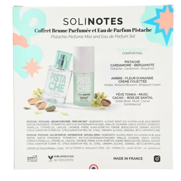Solinotes Coffret Brume Parfumée et Eau de Parfum Pistache - Parfum gourmand et réconfortant