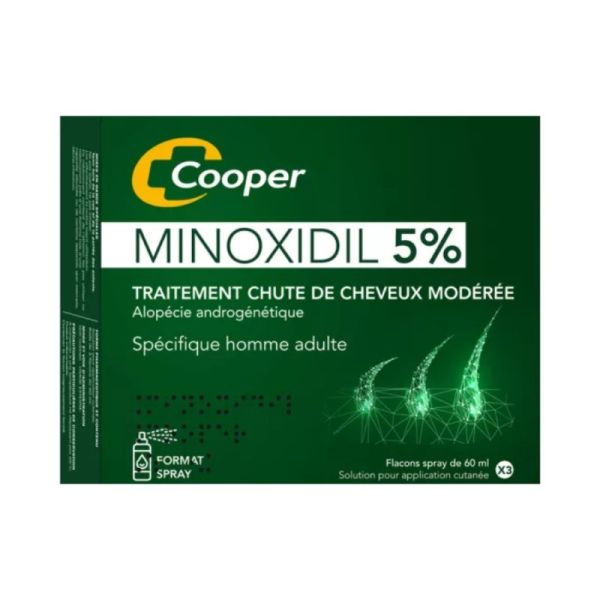 Cooper Minoxidil 5% Traitement Chute de Cheveux Modérée Homme Adulte - 3 x 60ml