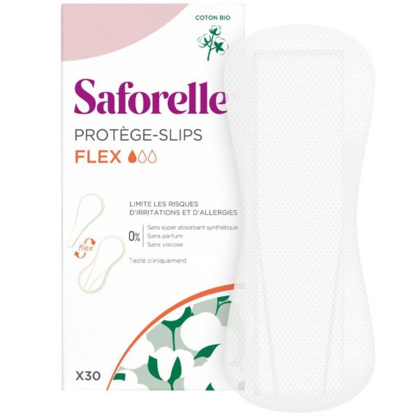 Saforelle Protège-slips Flex Coton Bio 30 unités - Protection quotidienne douce et hypoallergénique