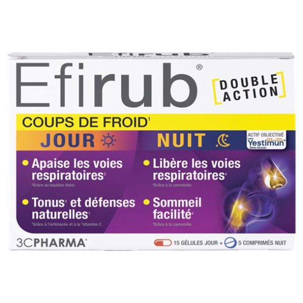 Les 3 chênes Efirub Coups de Froid - Favorise le Tonus - 15 Gélules Jour + 5 Comprimés Nuit