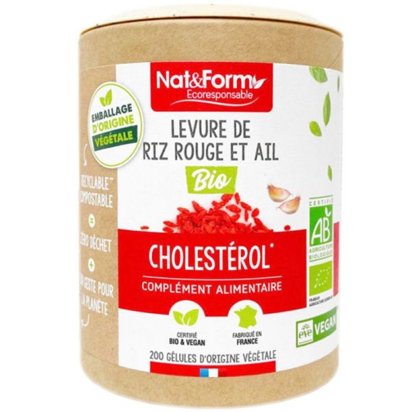 Nat&Form Levure de Riz Rouge et Ail Bio - 200 gélules - Cholestérol, circulation