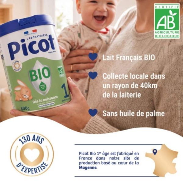 Picot Bio 1er âge 0-6 mois 800 g - Formule biologique sans huile de palme pour nourrissons