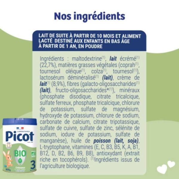 Picot Bio 3ème âge (dès 10 mois) 800 g lait en poudre - Soutient le système immunitaire