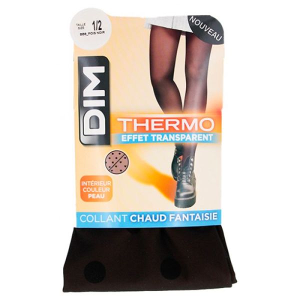 DIM Collant Fantaisie Thermo Effet Transparent Noir - 1 Paire - Taille : 1/2 - Élégance et chaleur