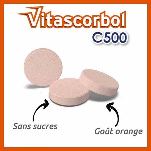 Vitascorbol Vitamine C 500mg - 24 Comprimés à Croquer - Saveur Orange - Vitalité au Quotidien