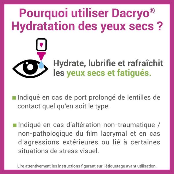 Dacryo Solution Ophtalmique Hydratation Yeux Secs 10ml - Lubrifdie, hydrate et rafraîchit, à l'acide hyaluronique
