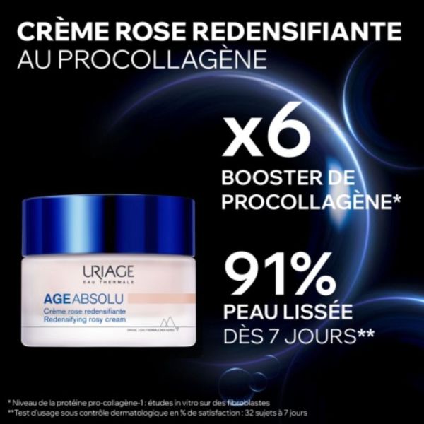 Uriage Age Absolu Crème Rose Redensifiante - 50 ml - Soin Anti-Âge Global Jour Éclat et Fermeté
