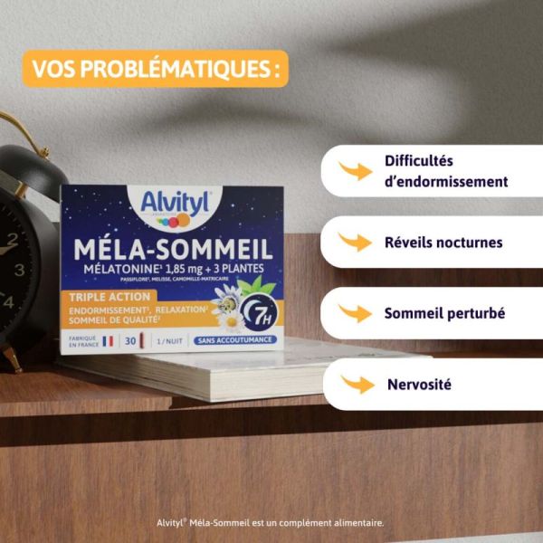Alvityl Méla-Sommeil Nuit 30 Gélules - Endormissement, relaxation, sommeil de qualité