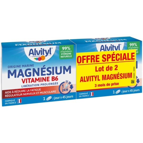 Alvityl Magnésium Vitamine B6 -  Réduit la Fatigue - Lot de 2 x 45 comprimés