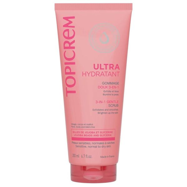 Topicrem Ultra-Hydratant Gommage Doux 3-en-1 200 ml – Visage, Corps et Maillot