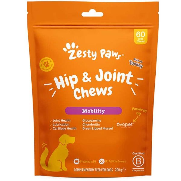 Zesty Paws Hip & Joint - Mobilité Chews - 60 friandises - Complément pour la mobilité des chiens