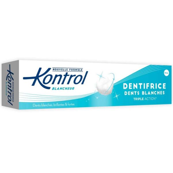 Kontrol Dentifrice Dents Blanches 75ml - Triple action, blancheur naturelle, protection de l'émail