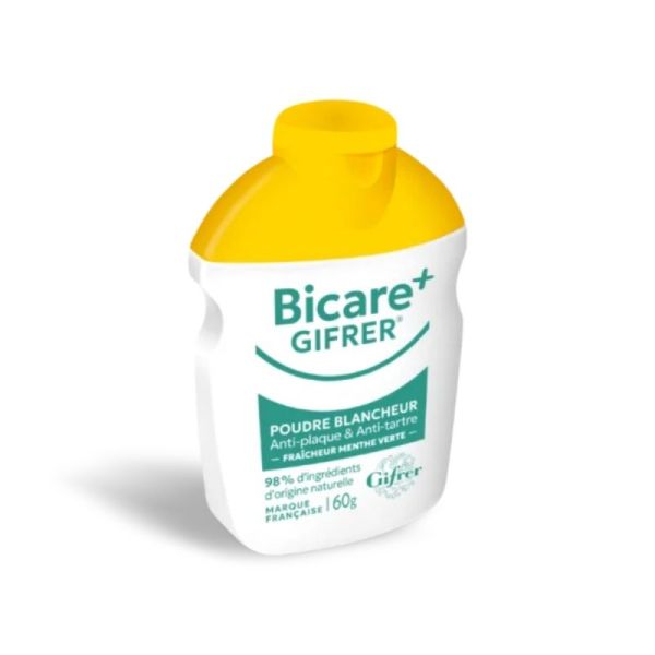 Gifrer Bicare+ Poudre Blancheur Fraîcheur - 60g - Menthe Verte - Anti-taches & haleine fraîche