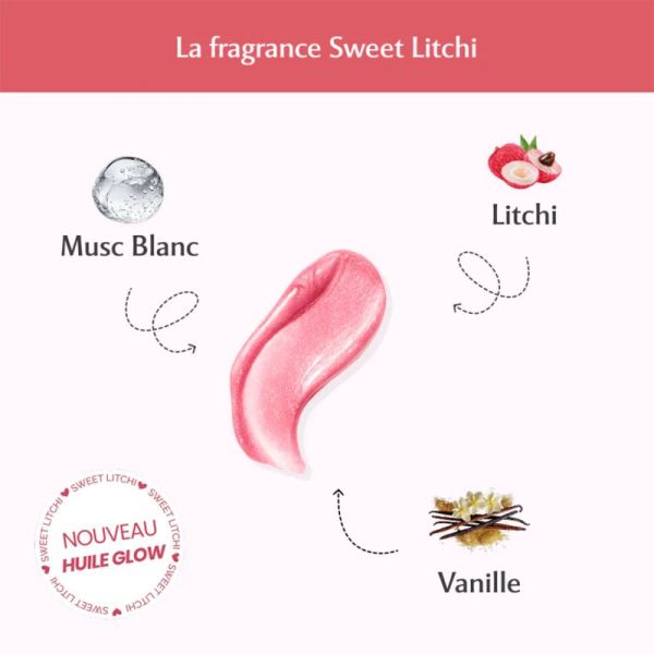 Musc Intime Huile Glow Pailletée Corps Sweet Litchi 100 ml – Huile sèche nutritive sublimatrice nacrée