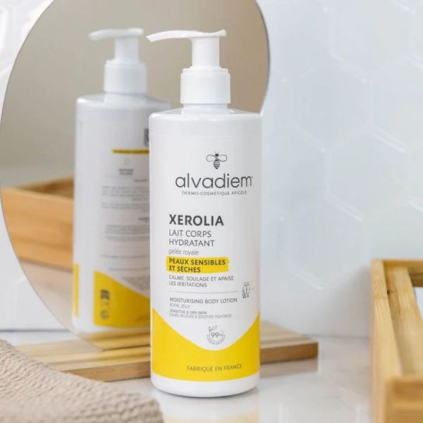 Alvadiem Xérolia Lait Corps à la Gelée Royale -  Hydrate et Stimule la Régénération Cellulaire - 400ml