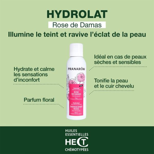Pranarôm Hydrolat de Rose de Damas Tonifiant Bio 150ml – Éclat et jeunesse