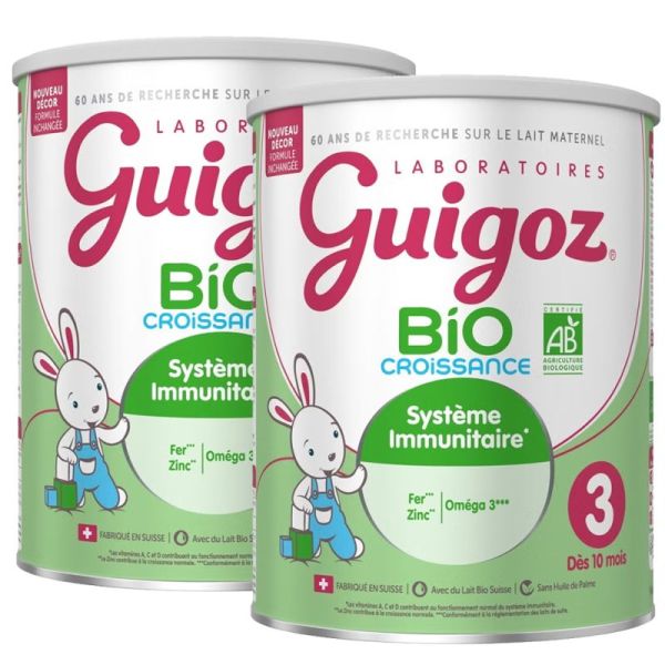 Guigoz Bio Lait de Croissance 3ème Âge Dès 10 Mois à 3 Ans BiPack 2x800g – Développement et immunité