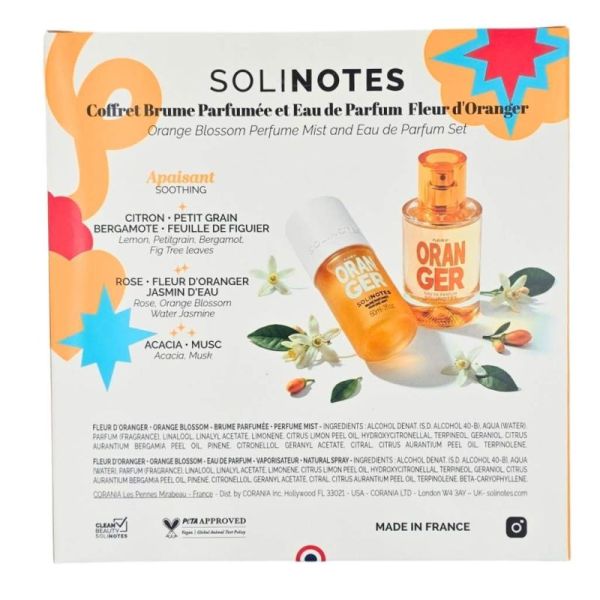 Solinotes Coffret Brume Parfumée et Eau de Parfum Fleur d'Oranger - Parfum floral et apaisant