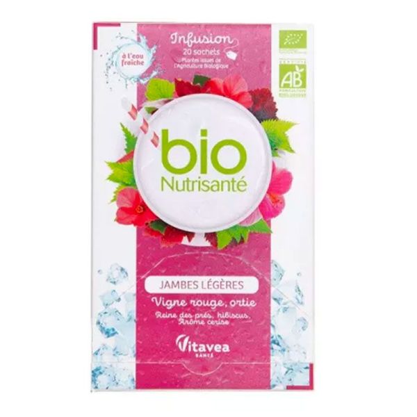 Vitavea BioNutrisanté Infusion Froide - Saveur Cerise - Jambes Légères - 20 sachets