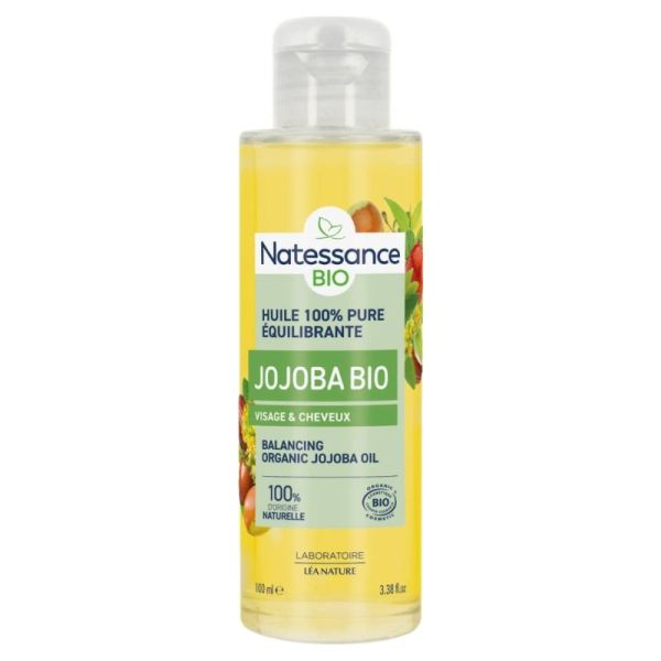 Natessance Huile de Jojoba BIO Flacon de 100 ml - Rééquilibre, adoucit et revitalise la peau et les cheveux