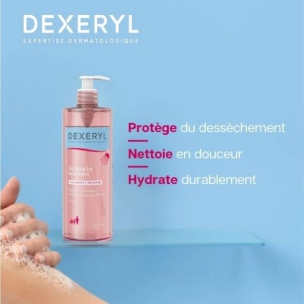 Dexeryl Gel douche hydratant apaisant 500 ml - Nettoie en douceur et apaise les peaux sèches à très sèches