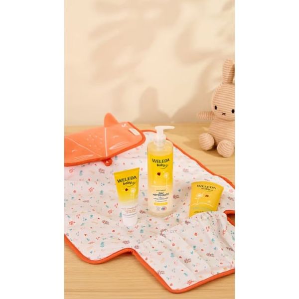 Weleda Mon kit de change nomade Kit 3 soins et tapis à langer - Soin doux et apaisant au calendula bio pour le change et la toilette de bébé