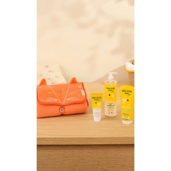 Weleda Mon kit de change nomade Kit 3 soins et tapis à langer - Soin doux et apaisant au calendula bio pour le change et la toilette de bébé