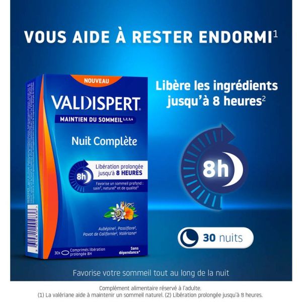 Valdispert Nuit Complète - 30 Comprimés - Favorise le Sommeil Profond, Sain, de Qualité