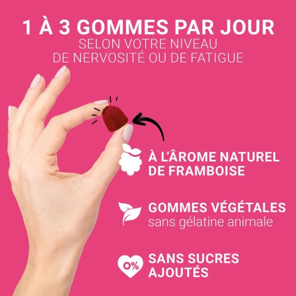 Mag 2 Gommes Nervosité Fatigue - Lot de 2 x 45 Gummie - Goût Framboise - Réduit fatigue et stress