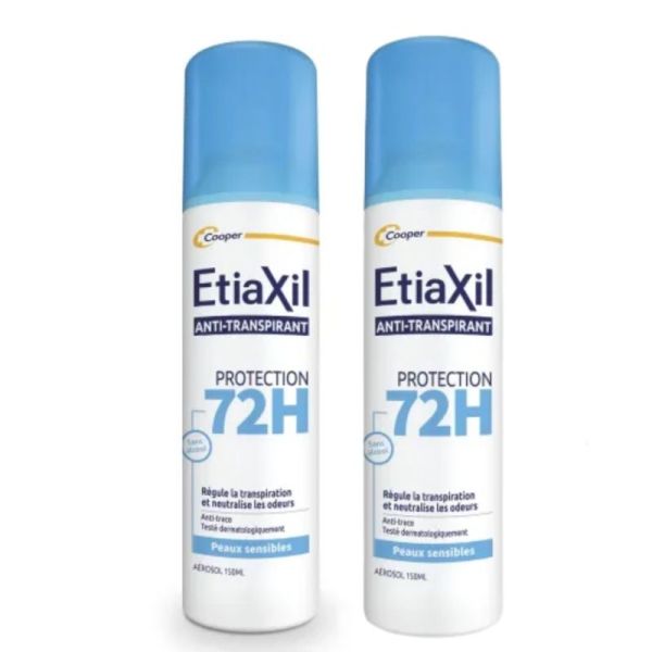 Etiaxil Anti-transpirant Aérosol Protection 72H - lot de 2x150ml - peaux sensibles et anti-traces