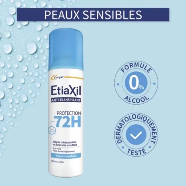 Etiaxil Anti-transpirant Aérosol Protection 72H - lot de 2x150ml - peaux sensibles et anti-traces
