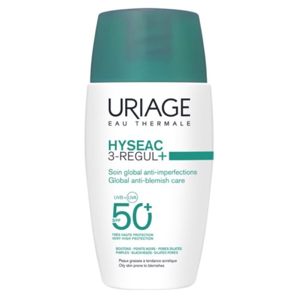 Uriage Hyséac 3-Régul+ Soin Global Anti-Imperfections SPF50+ 50 ml - Soin dermatologique anti-imperfections et anti-effet rebond