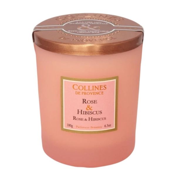 Collines de Provence Bougie Parfumée Rose & Hibiscus 180 g – ambiance florale douce et romantique