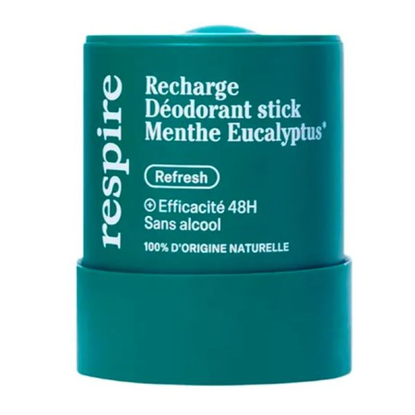 Respire Déodorant Stick Bio - Recharge de 50 g - Menthe Eucalyptus - Protection naturelle 48 h